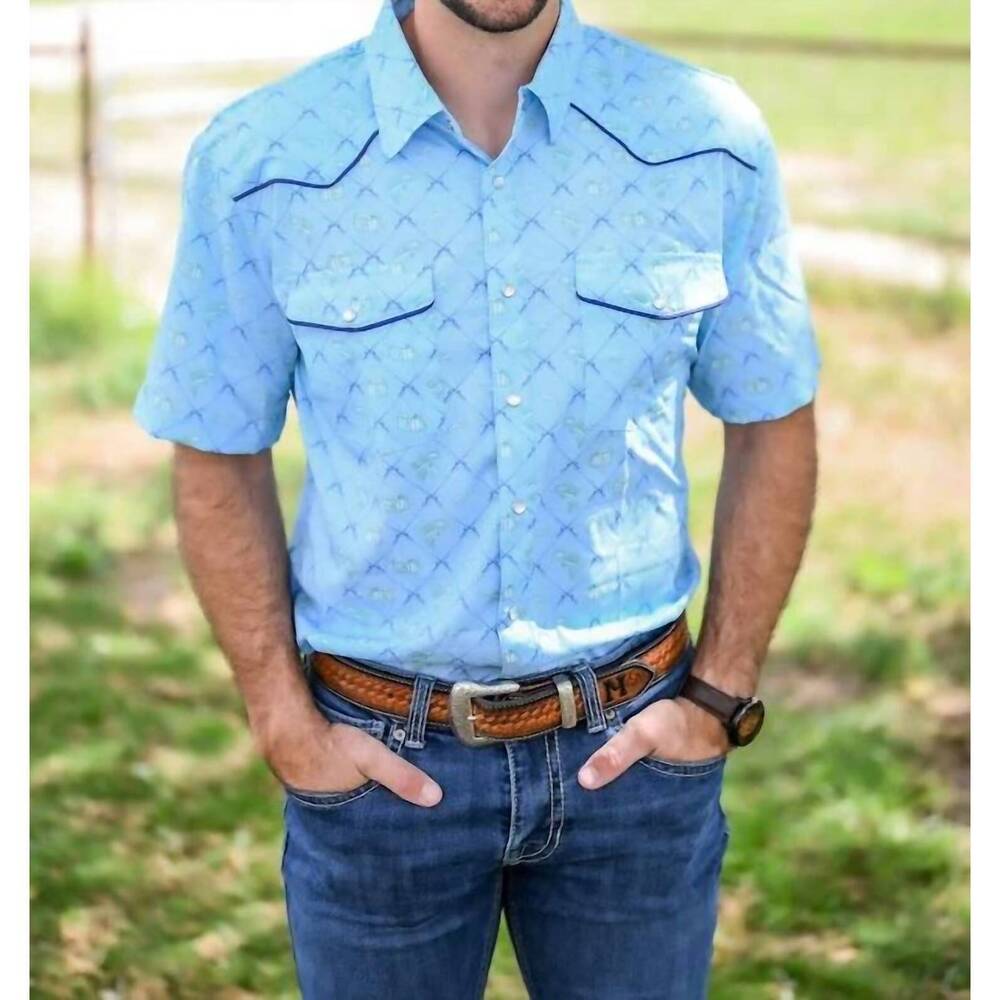 NEW BLUE QUAIL CLOTHING CO. fisherman pearl snap short sleeve shirt in blue